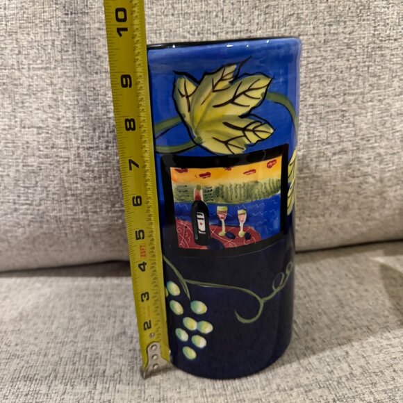 Naylor Designs hand painted Flowers Vase 9.5" Blue Vine Wine 2004 - Picture 12 of 13